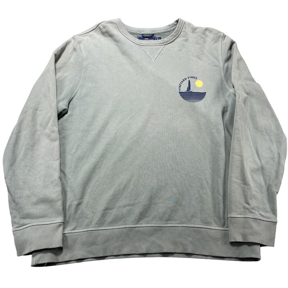 Vineyard Vines Sweatshirt Mens Large Green Sailboat Nautical Graphic Crewneck